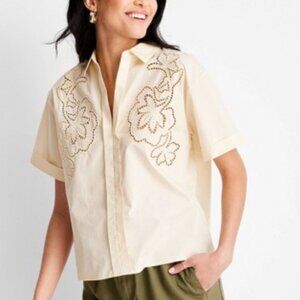 Short Sleeve Eyelet Embroidered Resort Collared Shirt NWT Jenny K
